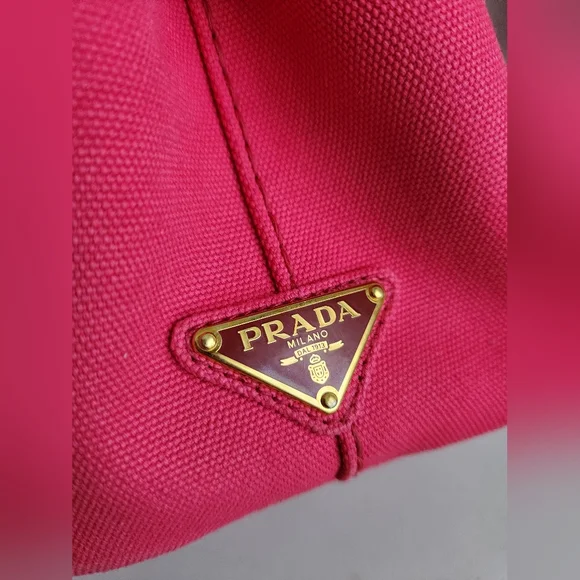 PRADA Pink Peonia Canapa Canvas Tote Bag